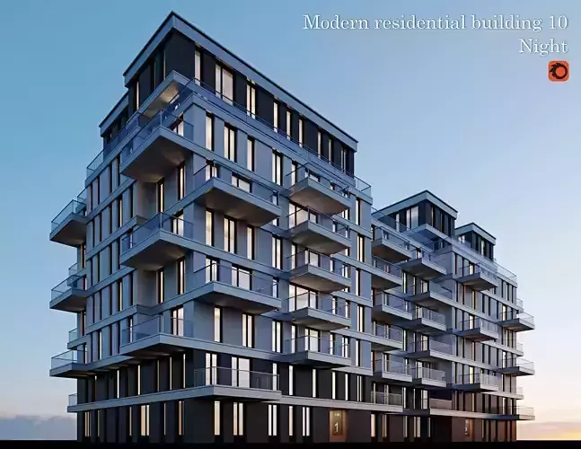 Modern residential building 10 night  3D model