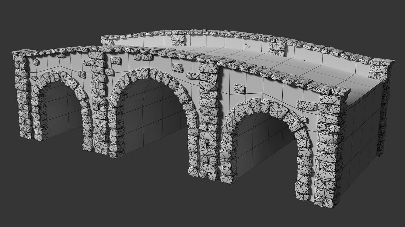 Medieval stone bridge Low-poly 3D model_7