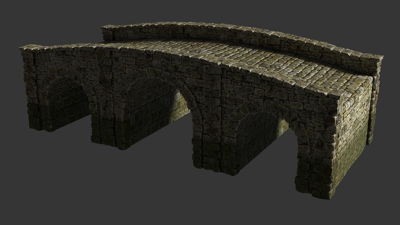 Medieval stone bridge Low-poly 3D model_2
