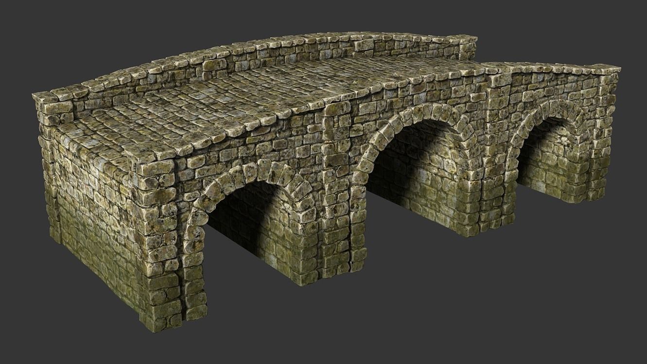 Medieval stone bridge Low-poly 3D model_3