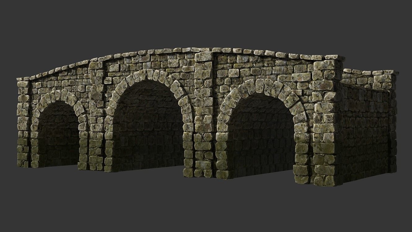 Medieval stone bridge Low-poly 3D model_6