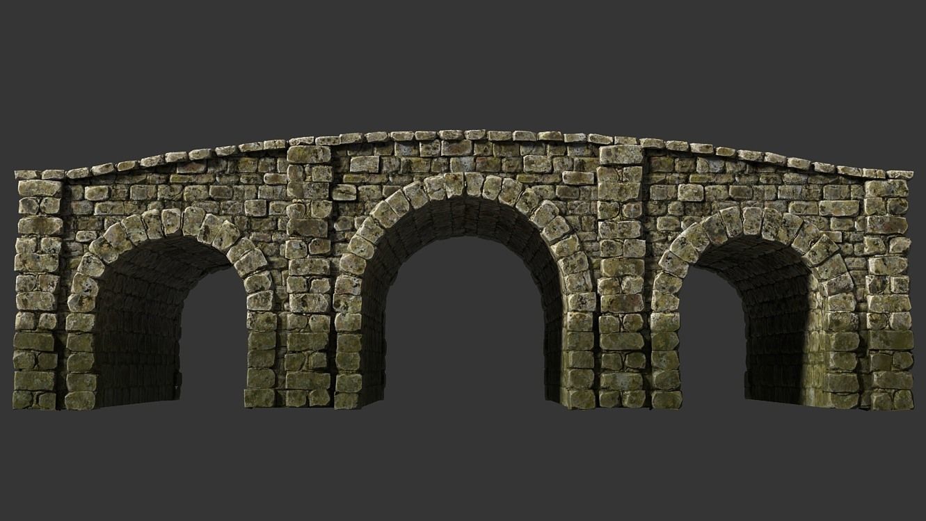 Medieval stone bridge Low-poly 3D model_4