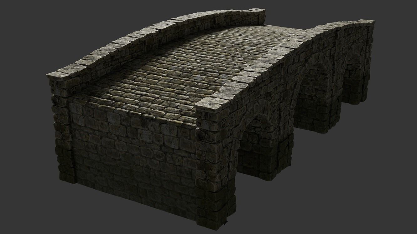 Medieval stone bridge Low-poly 3D model_1