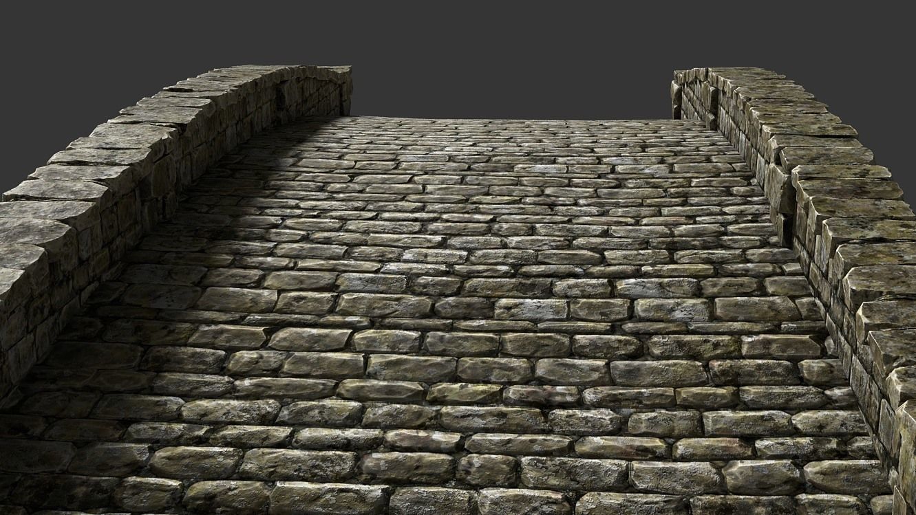 Medieval stone bridge Low-poly 3D model_5