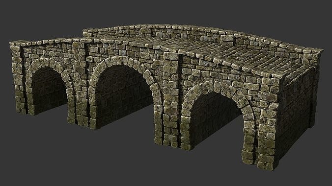 Medieval stone bridge Low-poly 3D model