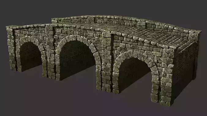 Medieval stone bridge Low-poly 3D model