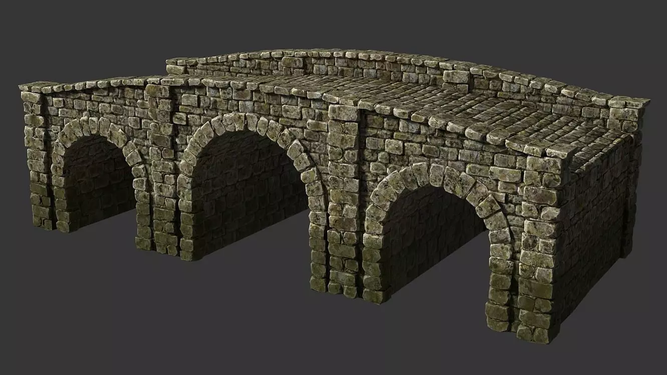Medieval stone bridge Low-poly 3D model_0