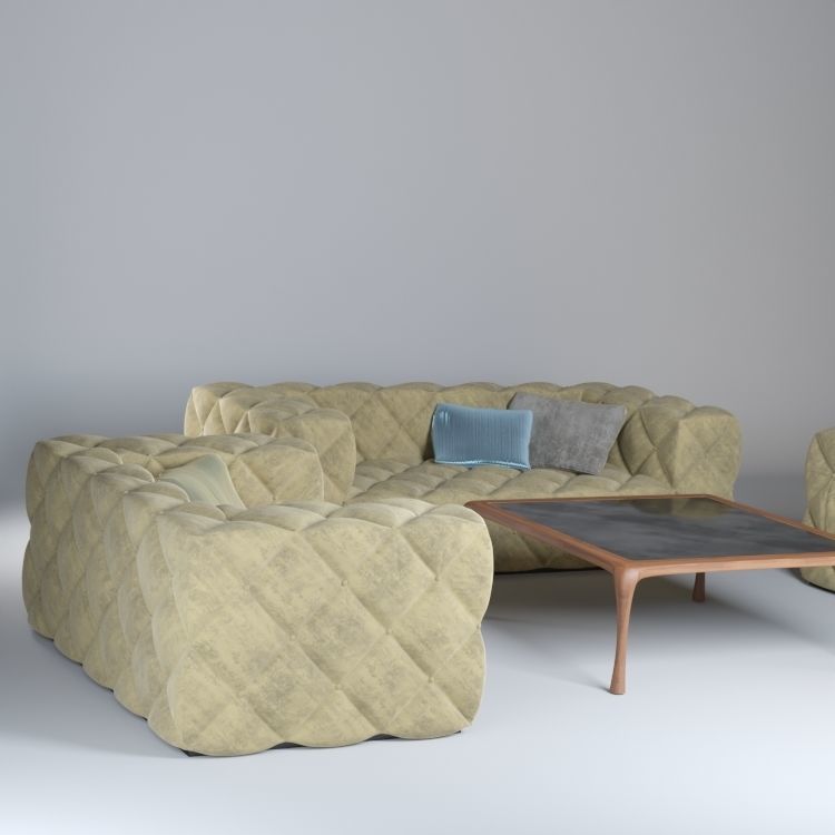 Sofa- sofa with quilted pattern 3D model_2