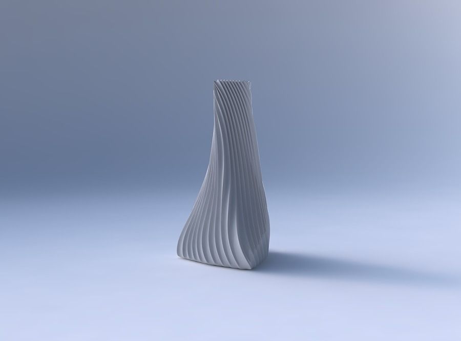Vase twist tilted triangle with wavy extruded lines 4 3D print model_4