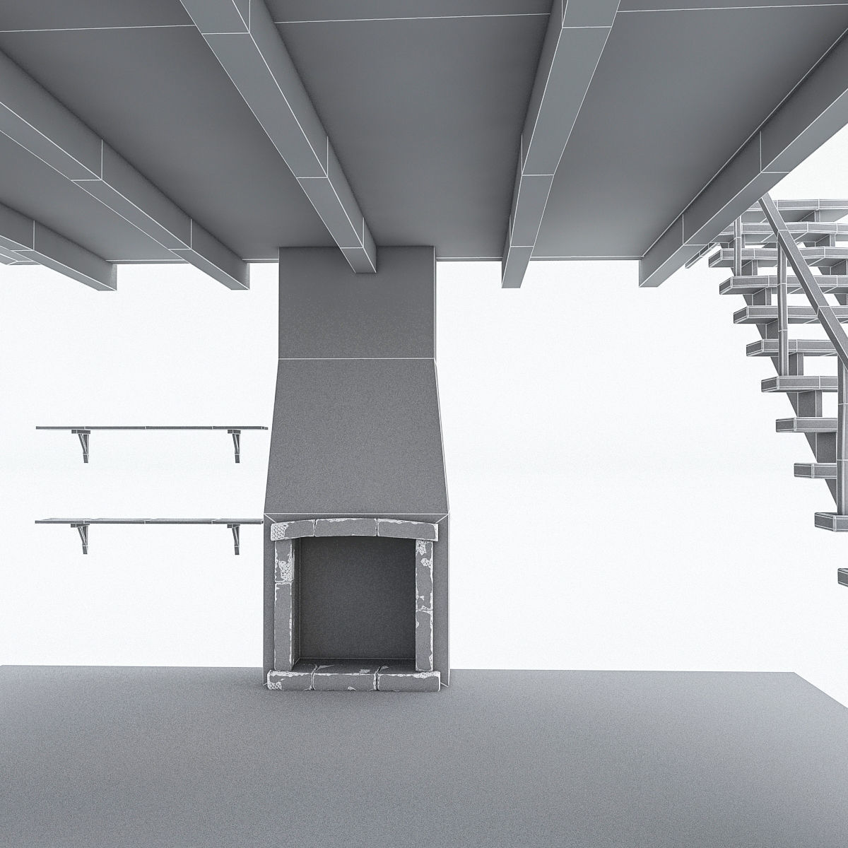 Old Stone Building nterior and Exterior Low-poly 3D model_12