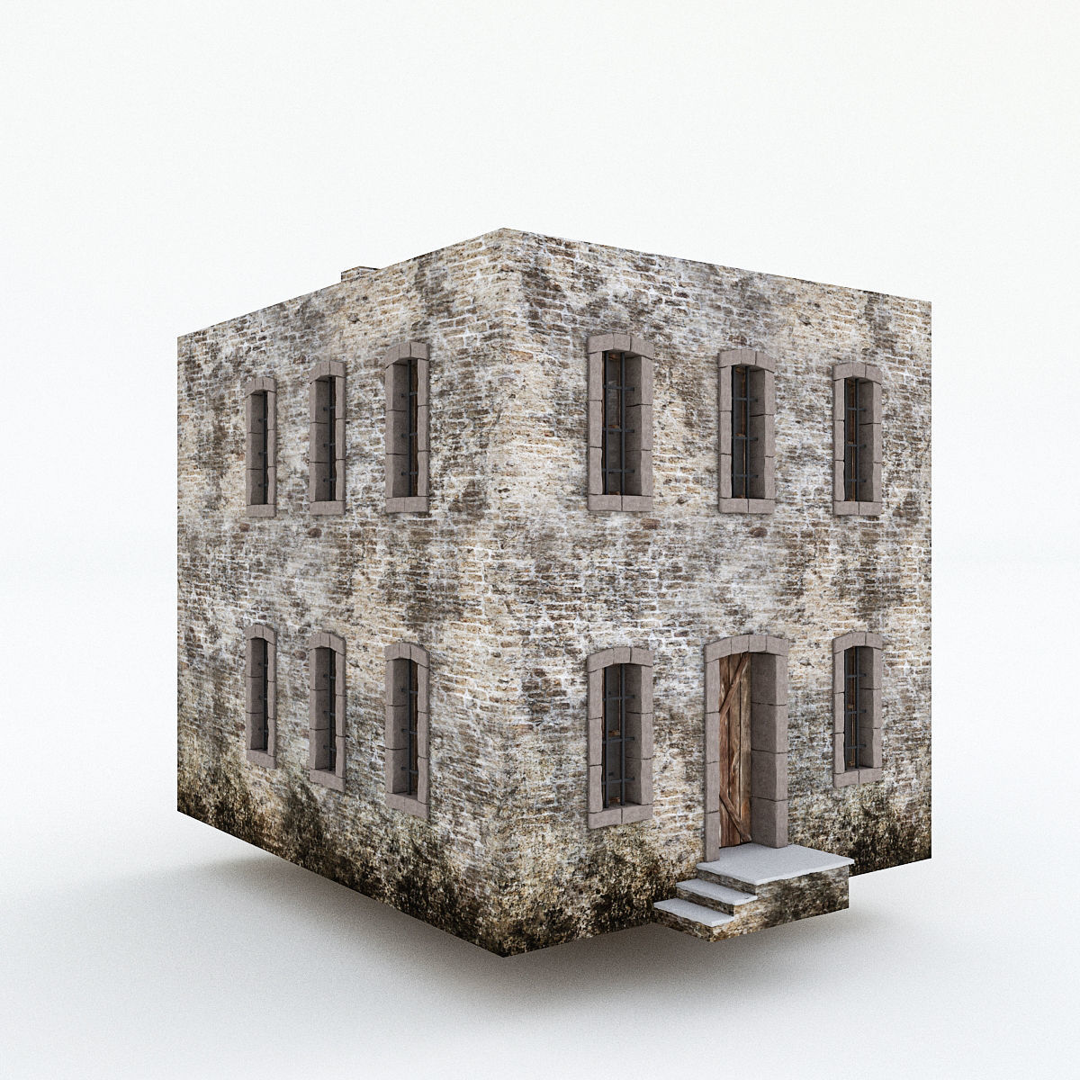 Old Stone Building nterior and Exterior Low-poly 3D model_1