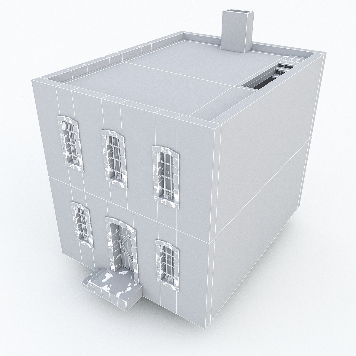 Old Stone Building nterior and Exterior Low-poly 3D model_4