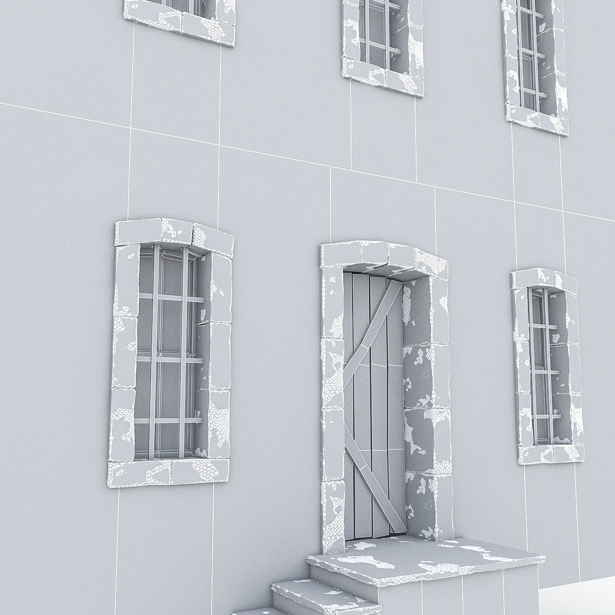 Old Stone Building nterior and Exterior Low-poly 3D model_6