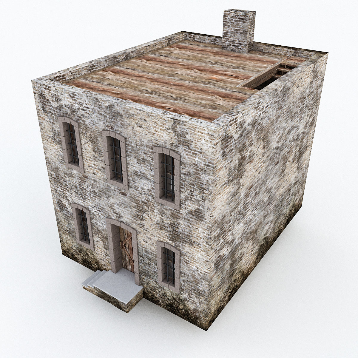 Old Stone Building nterior and Exterior Low-poly 3D model_3