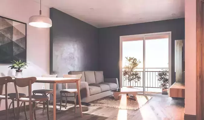 Small Modern Living Room And Kitchen Sketchup Model Scene