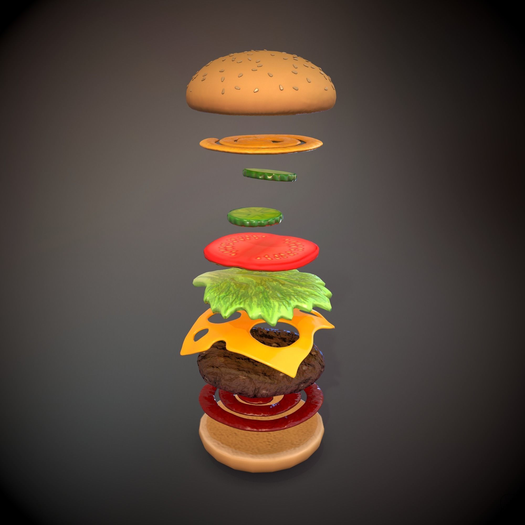 Hamburger Low-poly 3D model_3