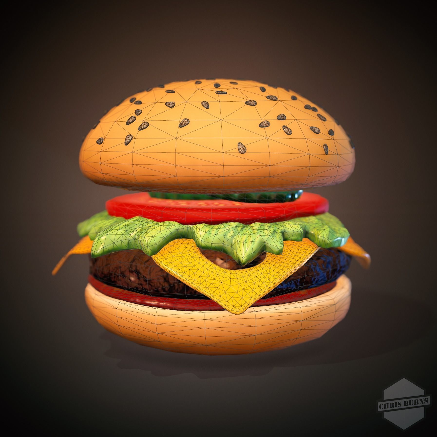 Hamburger Low-poly 3D model_2