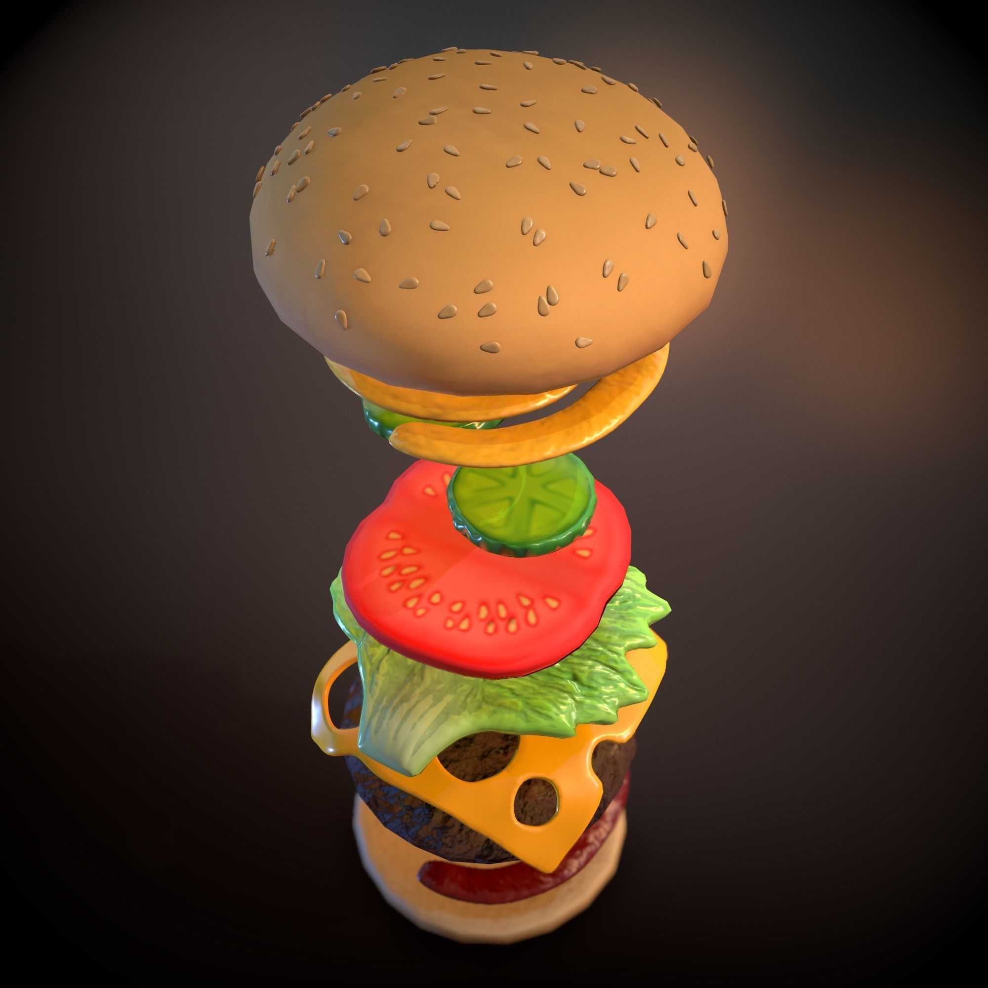 Hamburger Low-poly 3D model_4