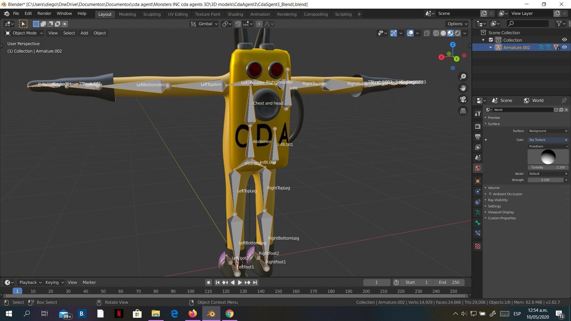 Low-Poly Monsters INC Tall CDA agent rigged 3D model alien Low-poly 3D model_10