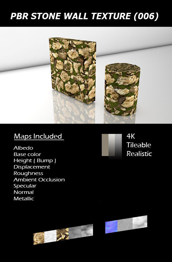 Realistic  Seamless PBR Mossy Stone Wall 006 Texture_1