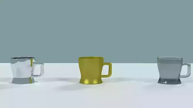 cup 3d model with different shaders