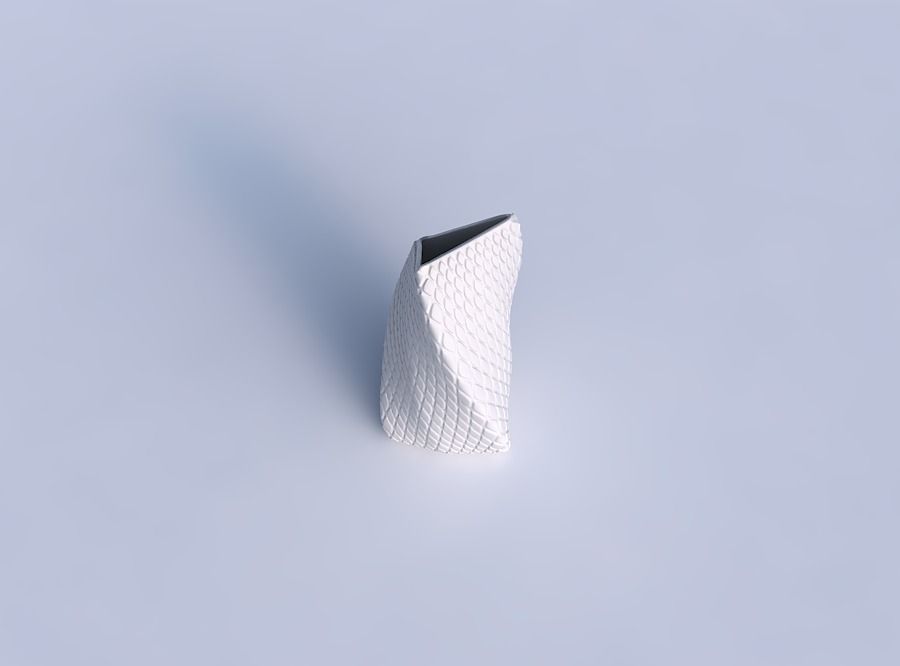 Vase twist tipped triangle with diagonal grid bulges 3D print model_1