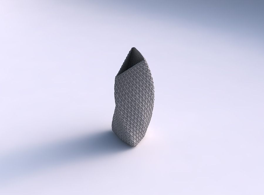 Vase twist tipped triangle with diagonal grid bulges 3D print model_5