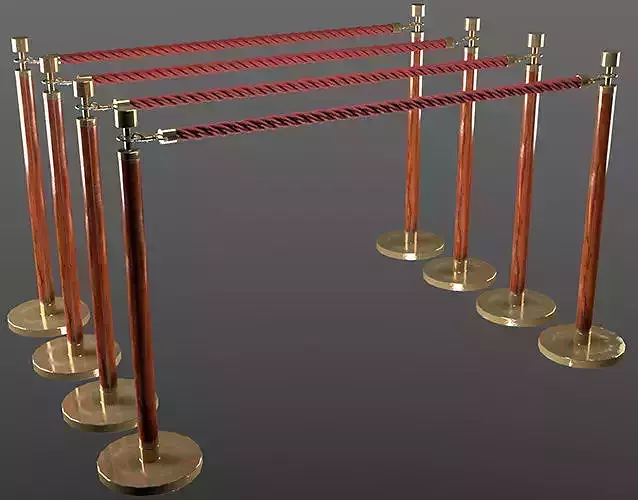 partitionPole four wooden poles with ropes 3D model