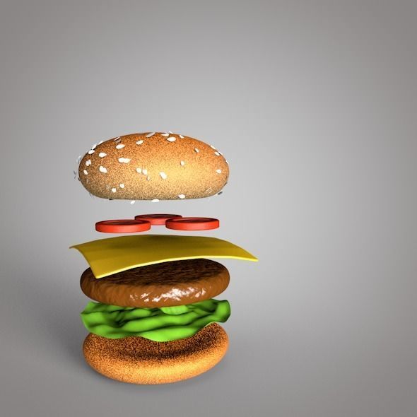 Hamburger Low-poly 3D model_3