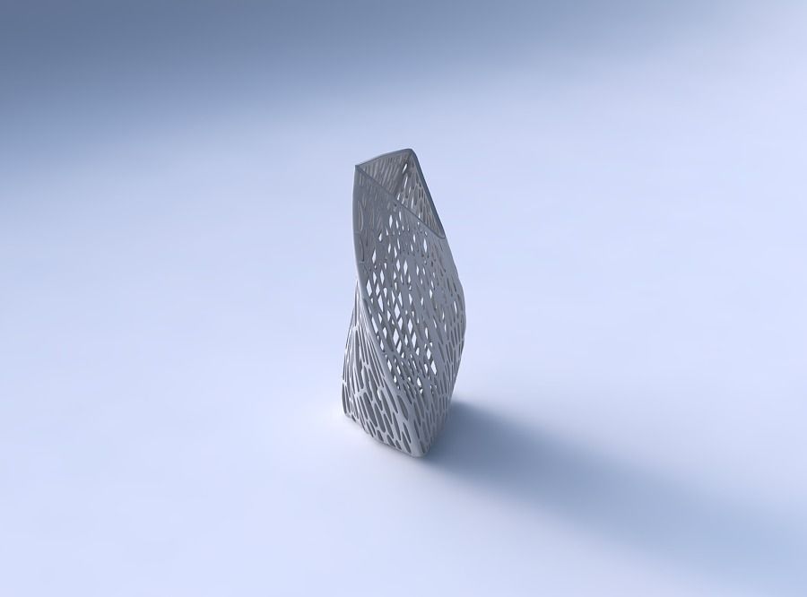 Vase twist tipped triangle with fine organic lattice 3D print model_3