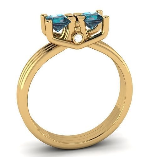 Ring Superb Twix   with two princess-cut gem stones 3D print model