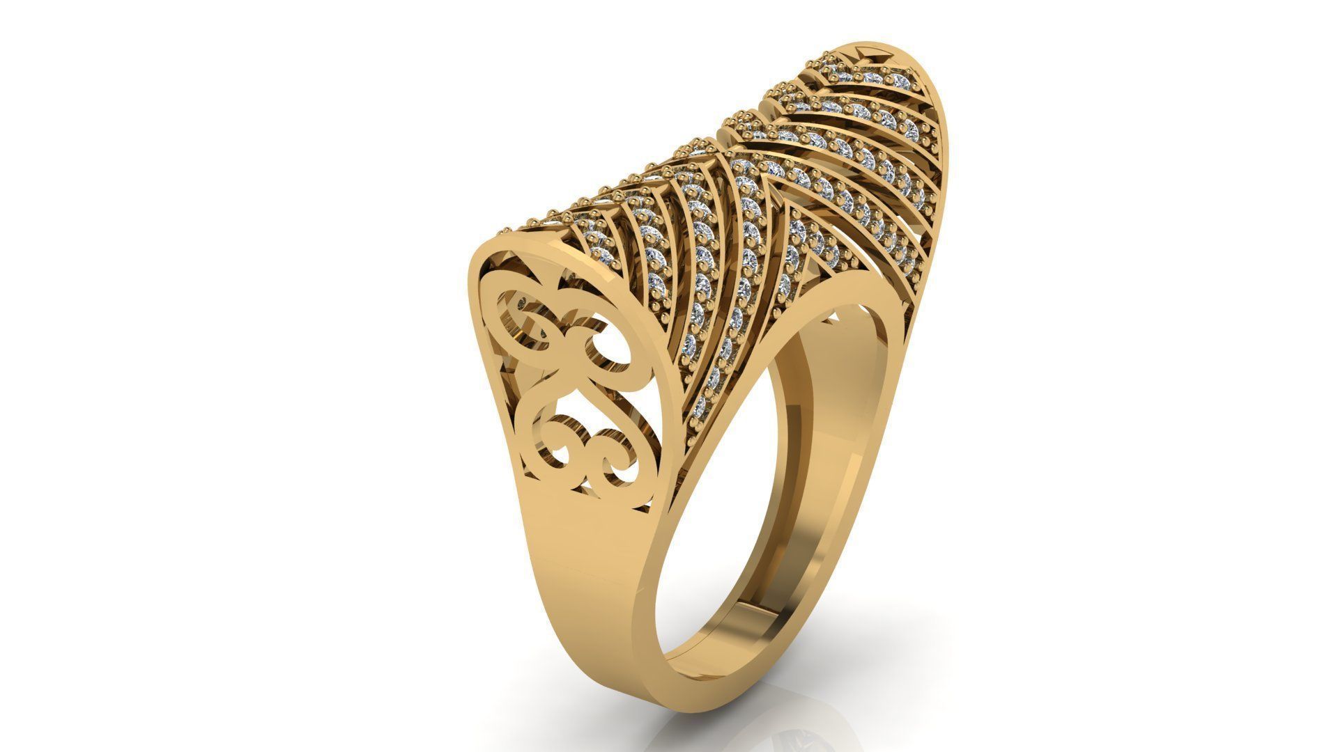 rings gold ring with diamonds 3D print model_2