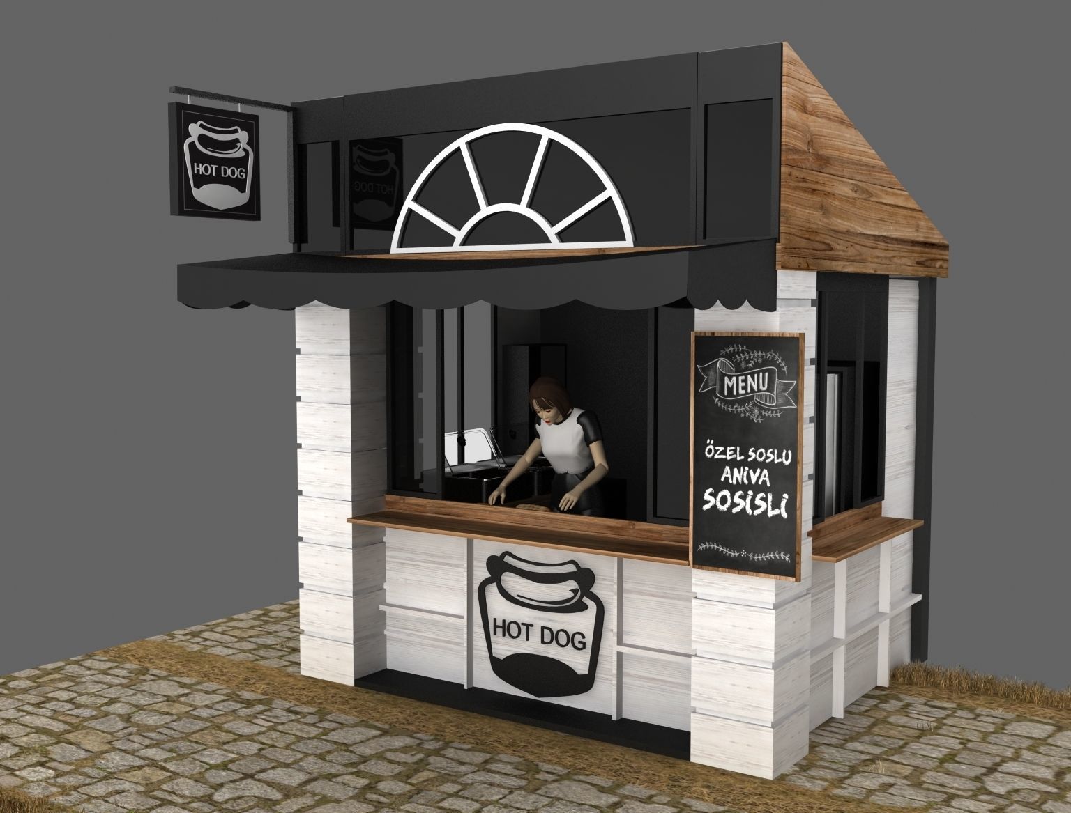 Hot Dog kiosk 3D model_1