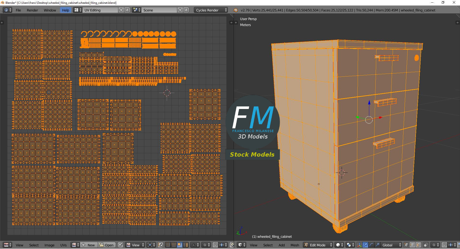 Wheeled filing cabinet 3D model_10