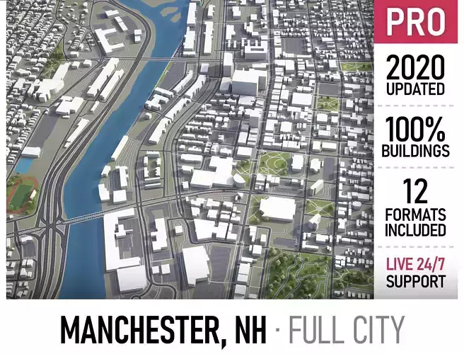 Manchester - New Hampshire Low-poly 3D model