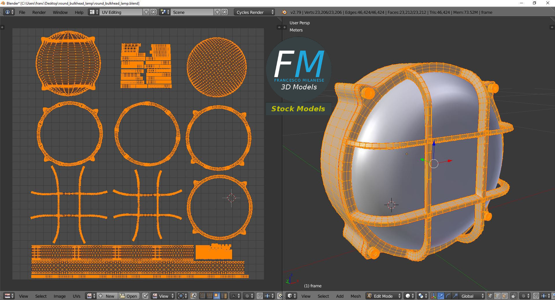 Round bulkhead lamp 3D model_10