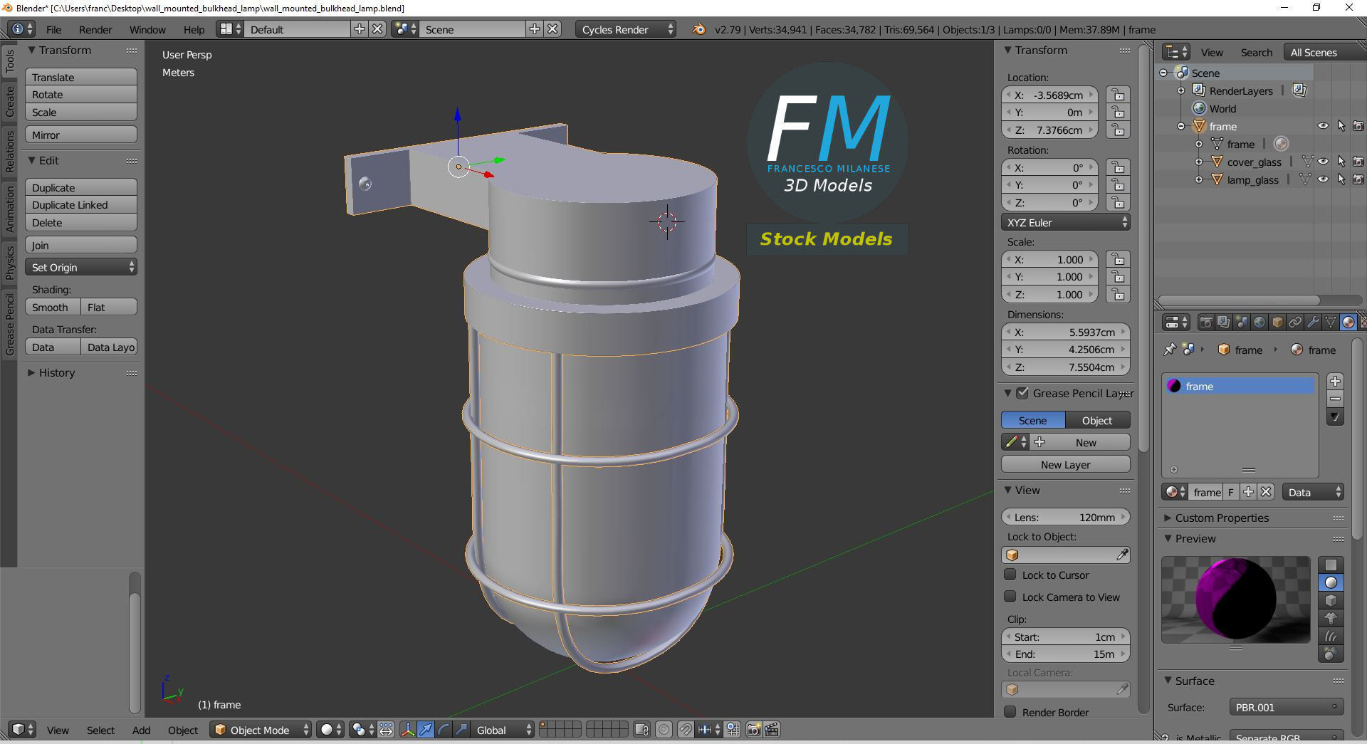 Wall mounted bulkhead lamp 3D model_9