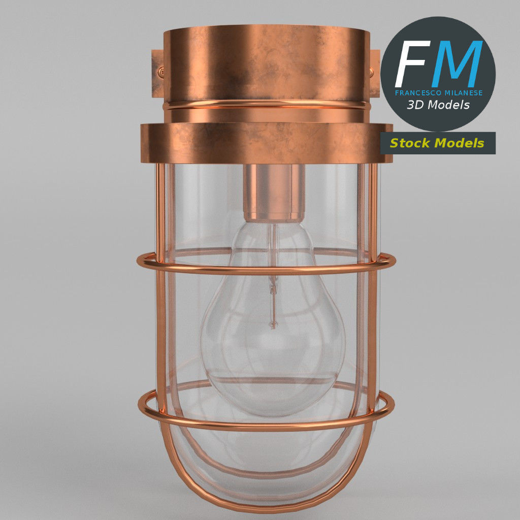 Wall mounted bulkhead lamp 3D model_4