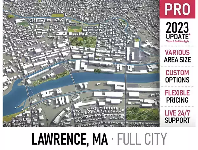 Lawrence - Massachusetts  Low-poly 3D model