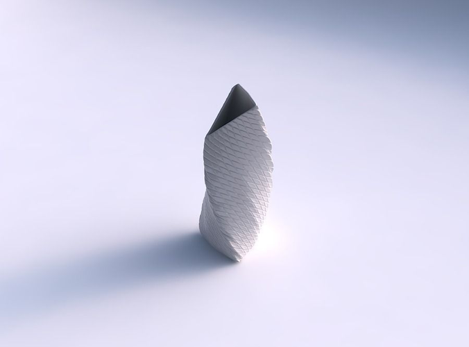 Vase twist tipped triangle with twisted diagonal grid bulges 3D print model