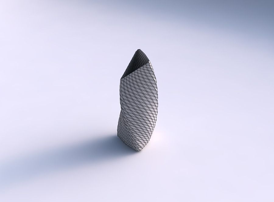 Vase twist tipped triangle with twisted diagonal grid pattern 3D print model_5