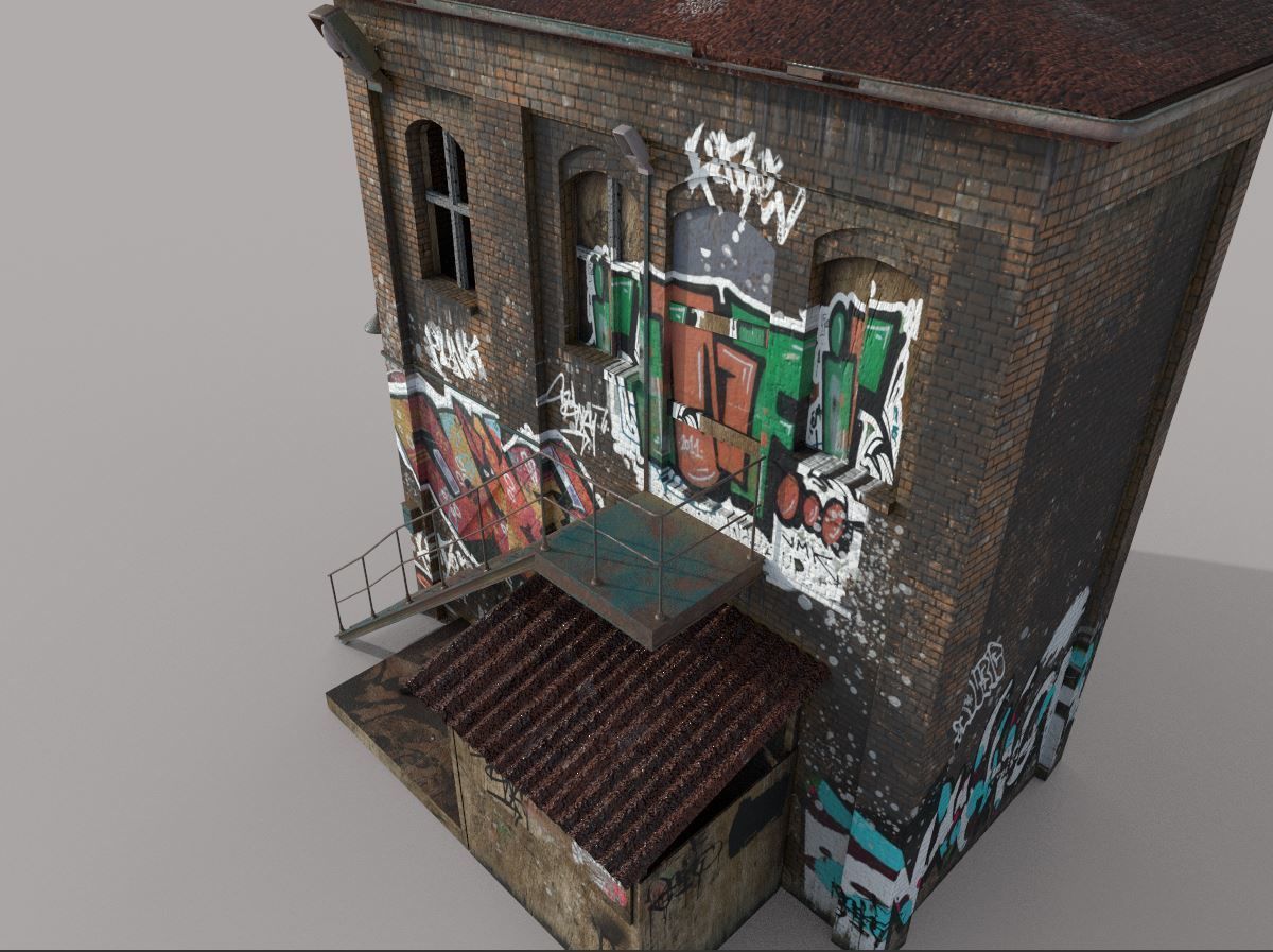 Abandoned House With Graffiti 3D model_8