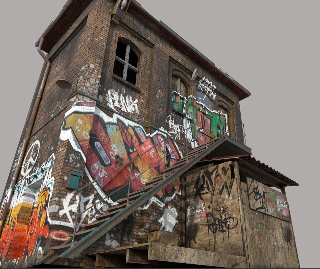 Abandoned House With Graffiti 3D model_9