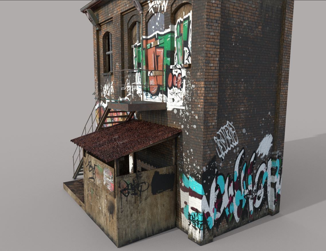 Abandoned House With Graffiti 3D model_7