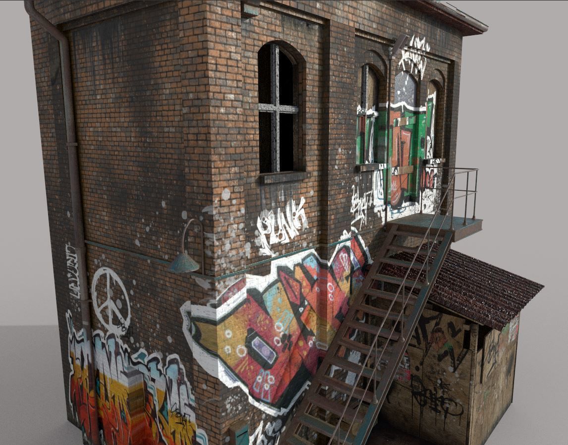 Abandoned House With Graffiti 3D model_1