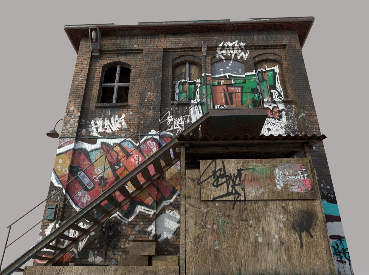 Abandoned House With Graffiti 3D model_3