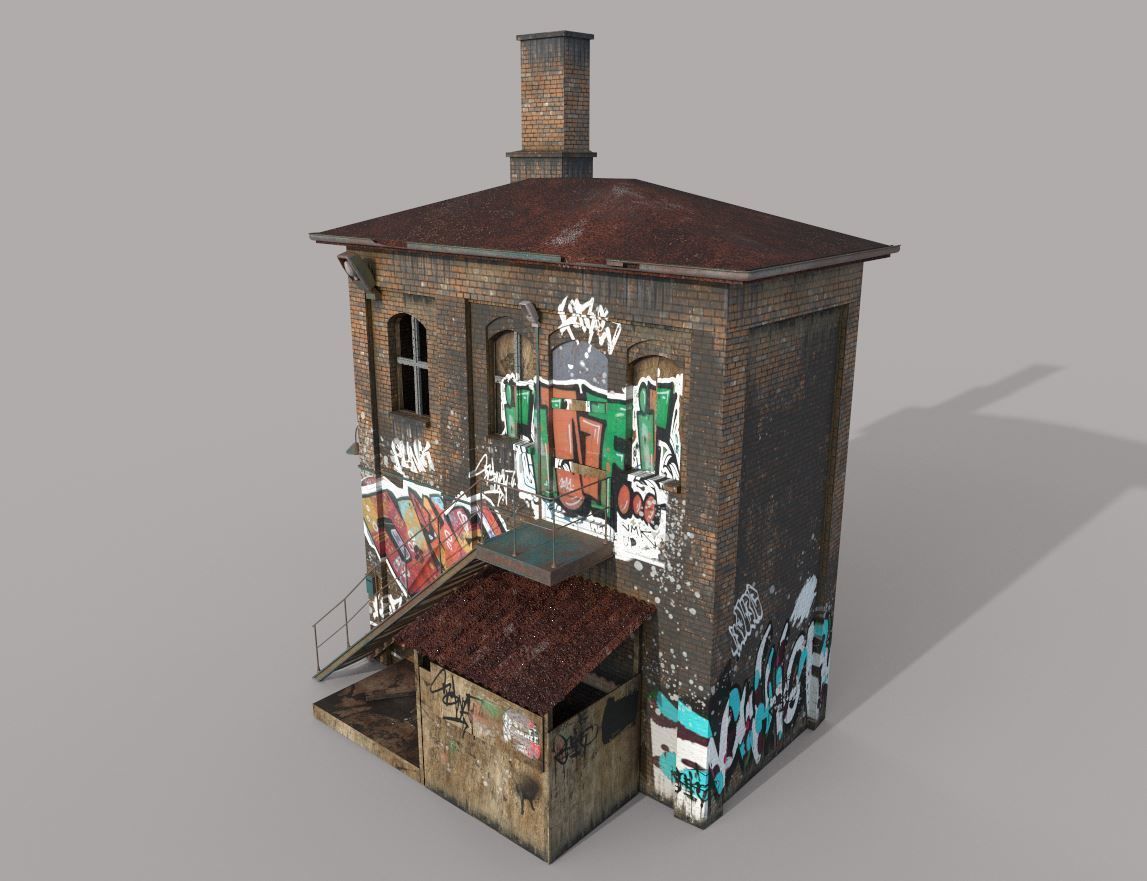Abandoned House With Graffiti 3D model_6
