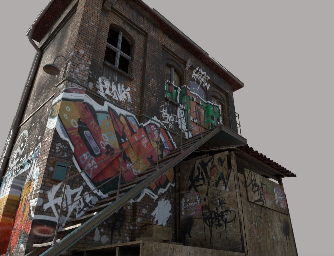 Abandoned House With Graffiti 3D model_2
