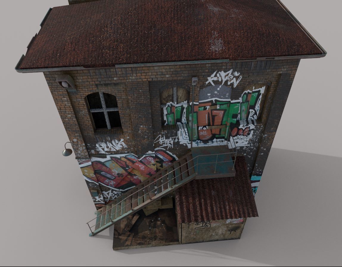 Abandoned House With Graffiti 3D model_4
