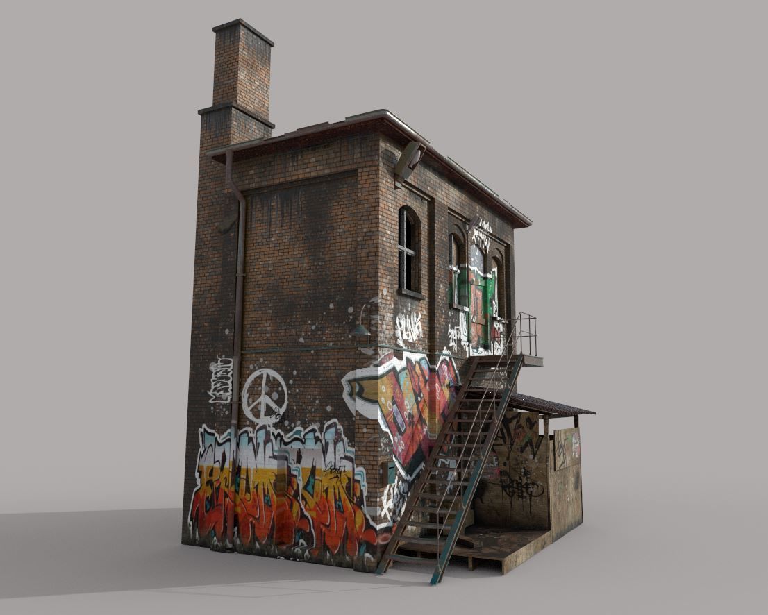 Abandoned House With Graffiti 3D model_5